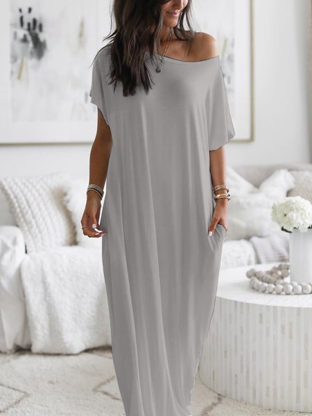 

Sciolto Casuale grande Taglia Cottone Gonna, Grigio, Maxi Dresses