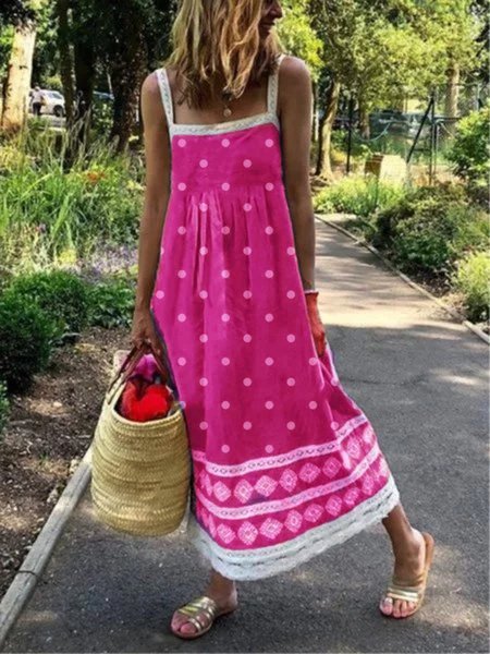 

Gonna Casuale Taglia Grande senza Maniche a Pois, Rosa, Casual Dresses