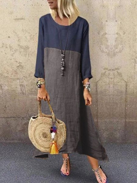 

Cotton Plus siza Casual dress, Gray, Maxi Dresses