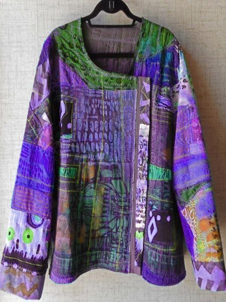 

Plus Size U Neck Abstract Casual Tops, Purple, Jackets& Coats
