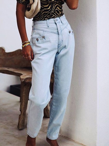 

Buttoned Pockets Pants, Light blue, Jeans