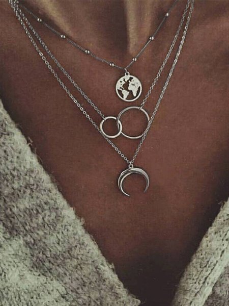 

Women Alloy Multi-layer Sliver Necklace, Silver, Necklaces