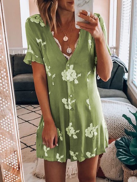 

Abito taglia grande Donna caftani Dritto Giorno Casuale con Stampato Floreale, Verde, Casual Dresses