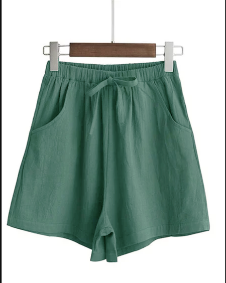 

Women Linen Casual Short Shorts, Darkgreen, Shorts