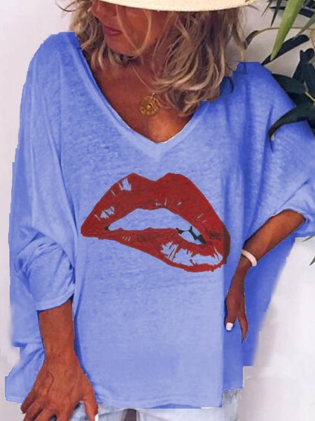 

zolucky Printed Long Sleeve Tops, Blue, T-Shirts