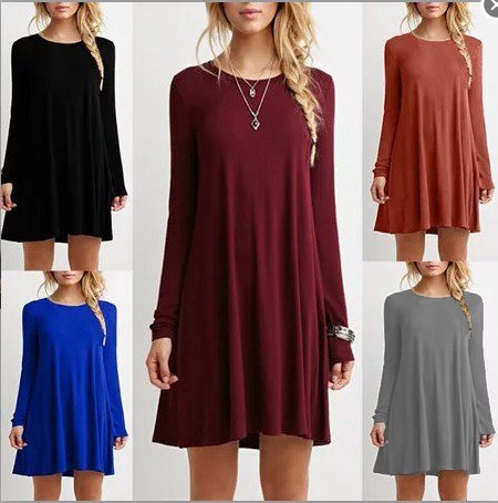 

Long Sleeve Plus Size Crew Neck Casual Solid Dress, Rose, Dresses