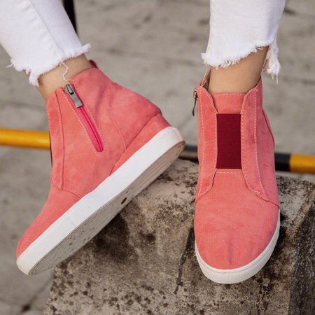 

Womens Fashion Sneakers Platform Wedges Strap High Top Zipper Penny Booties Faux Leather, Pink, Auto-Clearance