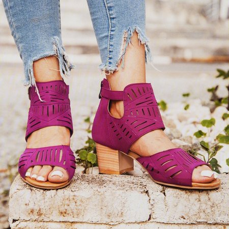 

Scarpe Similpelle con Tacco Grosso Fibbia Regolabile Sandali Casuale, Rosa rosso, Sandals
