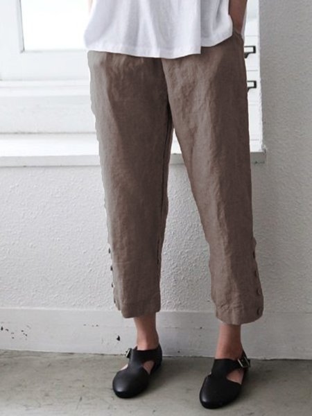 

Light Kahaki Casual Plain Cotton Pants, Coffee, Pants