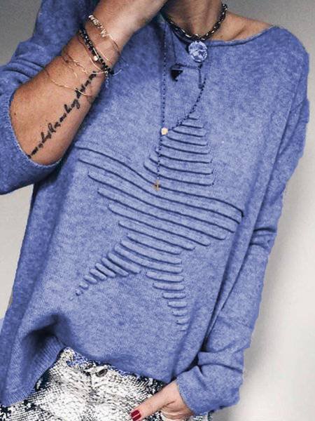 

Long Sleeve Cotton Geometric Shirts & Tops, Blue, Tops