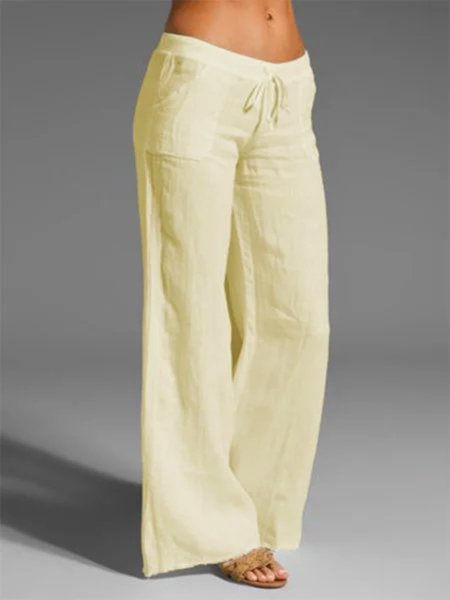 

JFN Pocketed Solid Basic Pants, Beige, Pants