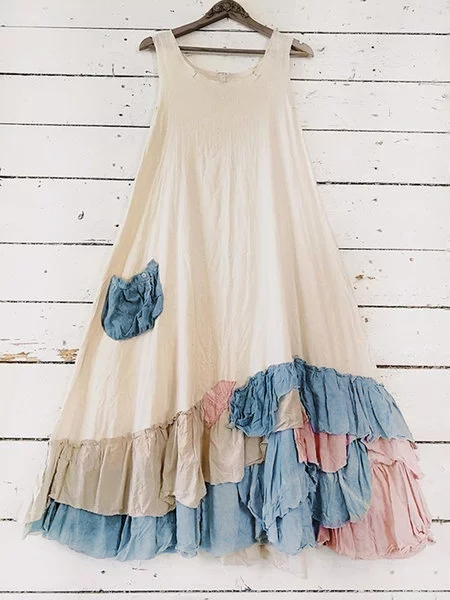 

Casual Boho Layered Dress, Beige, Dresses
