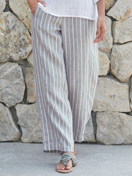 

Striped Casual Cotton Pants, Gray, Pants