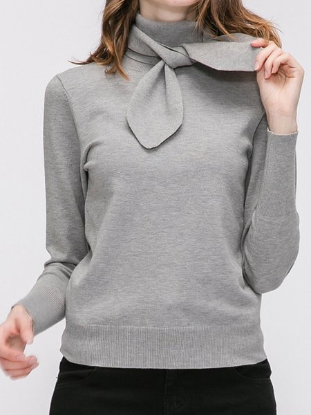 Solid Turtleneck Daily Casual Sweater, Gray, Pullovers