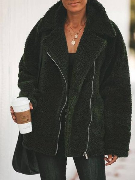 

Pockets Casual Long Sleeve Outerwear, Deep green, Jackets& Coats