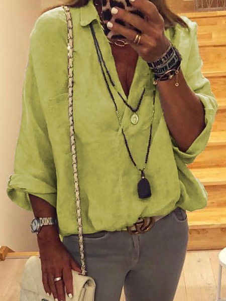 Grey Casual Long Sleeve Solid Tops, Yellow, Tops