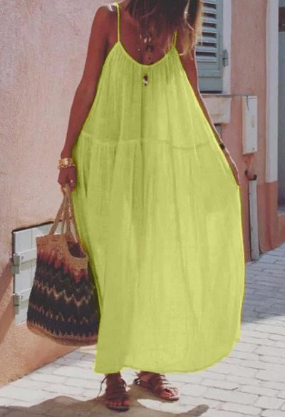 

zolucky Large size loose bohemian dress, Yellow, Dresses
