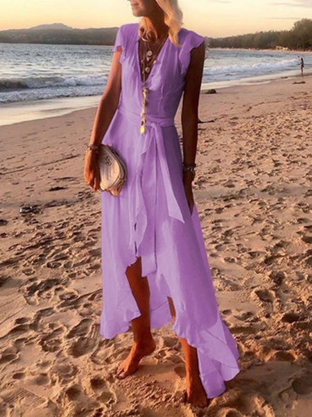 

Gonna con Scollo a V A-line Andare Fuori Chiffone Tinta Unita, Viola, Casual Dresses