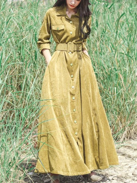 

Velvet Long Sleeve Casual Solid Knitting Dress, Yellow, Casual Dresses