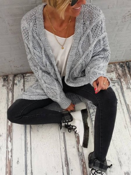 

Casual Long Sleeve Sweater Knit coat, Grey, Sweaters & Cardigans