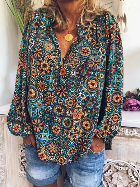 

V Neck Casual Long Sleeve Shirts & Tops, Deep blue, Hoodies&Sweatshirts
