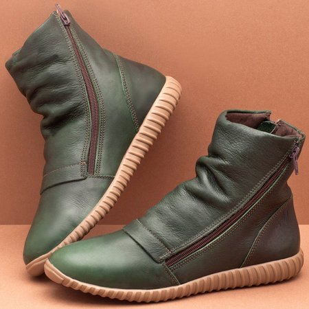 

Flat Heel Zipper Boots, Brown, Shoes