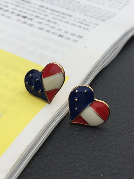 Womens Heart Alloy America Flag Earrings, As picture, Acc