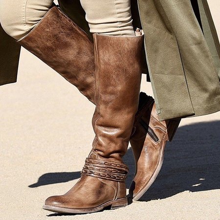 

Womens Riding Boots Knee-High Low Heel Zipper Tall Boots, Brown, Boots
