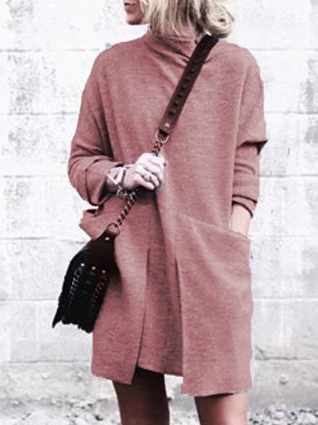 

Grigio Tinta unita Cottone Casuale dolcevita Abito, Rosso, Dresses