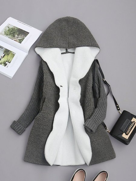Gray Paneled Hoodie Long Sleeve Outerwear, Jackets& Coats