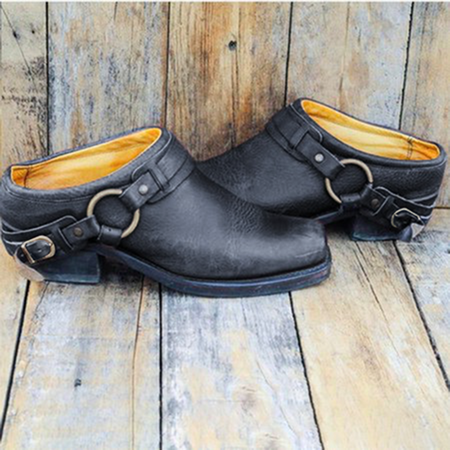 

Metal buckle square head Muller shoes, Black, Flat & Loafers
