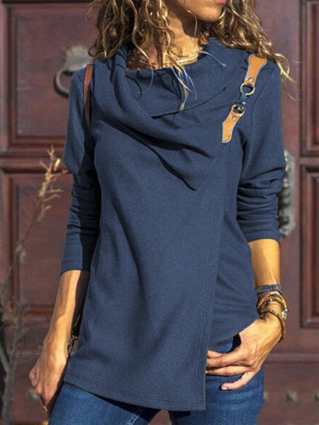 Green Long Sleeve Cotton-Blend T-shirt, Blue, Long Sleeves