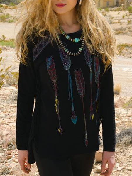 

Maglietta Nera Maniche Lunghe di Cottone, Nero, Blouses & Shirts