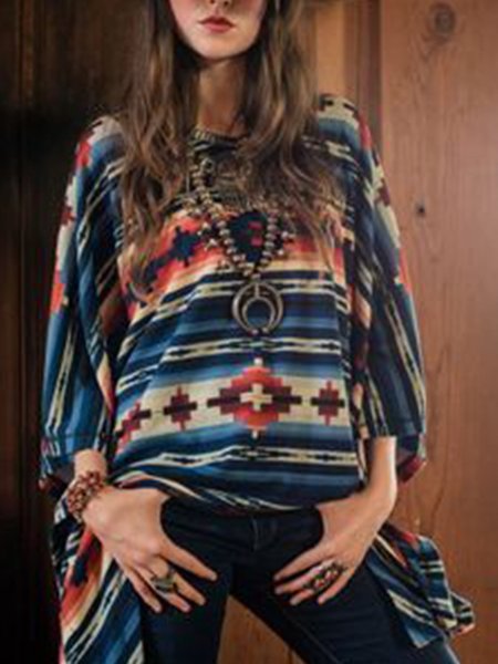 

Vintage Loosen Cotton Blends Tops, Blue, Email discount