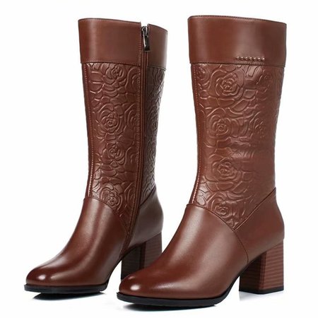 

Pu Winter Zipper Holiday Boots, Brown, Shoes