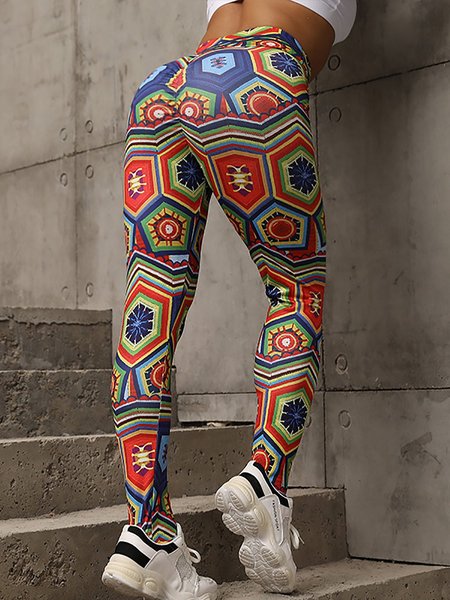 

Abstract Printed Stretchy Sports Pants Leggings, Red, Pants