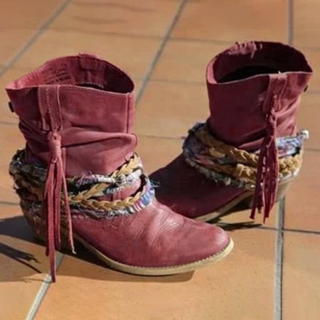 

zolucky Coffee Daily Winter Leather Boots, Red, Boots