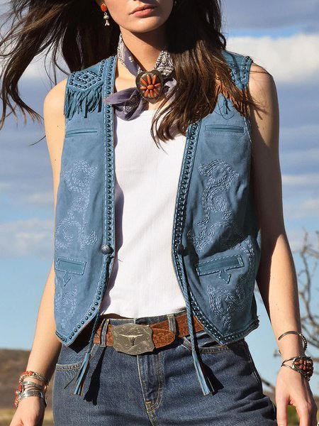 

Gilet Cachi Vintage in Pelle scamosciata finta, Blu, Coats & Jackets