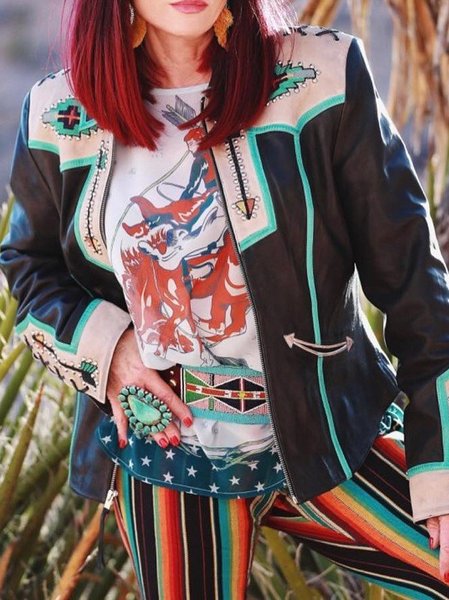 

Boho Leather Jacket, Black, Jackets