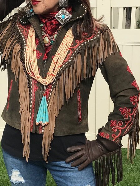 

Boho Tassel Leather Jacket, Green, Jackets