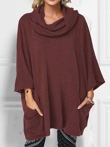 

Camicetta Casuale Collo ad anello di Misto Cotone, Rosso, Blouses & Shirts