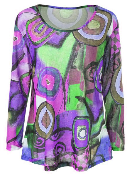 

Maniche Lunghe Girocollo Casuale taglia grande Top, Viola, Tops