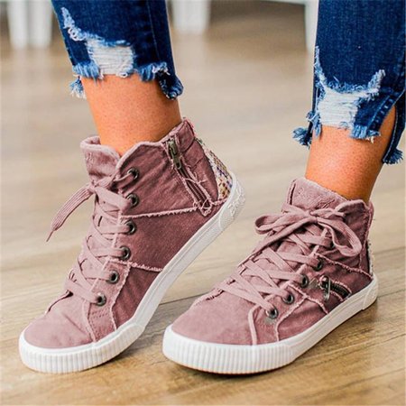 

Women Casual Flat Heel Lace-Up Zipper Comfy Sneakers, Cameo brown, Athletic & Casual Shoes