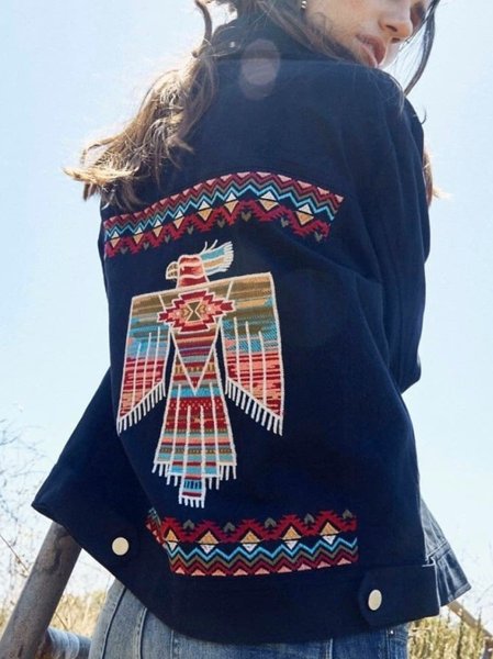 

Boho Printed Demin Jacket, Dark blue, Coats