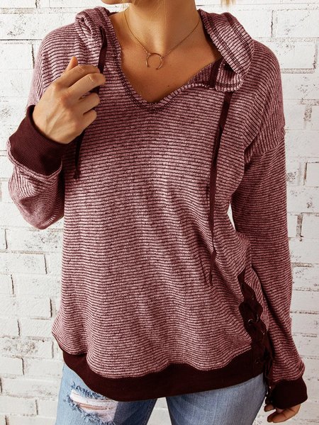 

Stripes Long Sleeve Knitted Hoodie, Red, Hoodies & Sweatshirts
