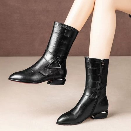 

Black Daily Pu Chunky Heel Zipper Boots, Shoes