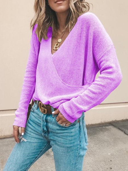 

Maglione da Donna Casuale Top Tunica con Scollo a V, Viola, Sweater