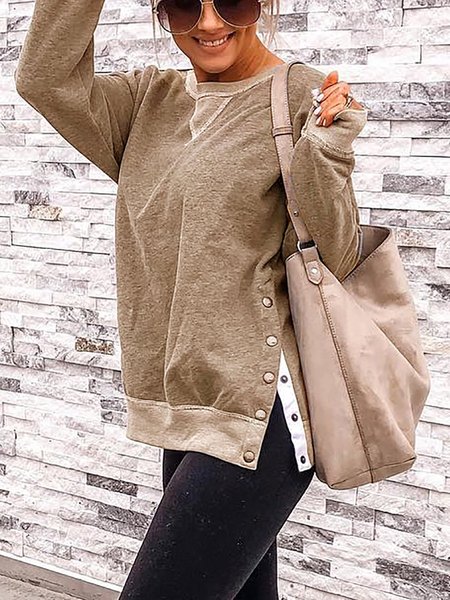 

Cotton-Blend Solid Long Sleeve Casual T-Shirt & Top, Khaki, Auto-Clearance