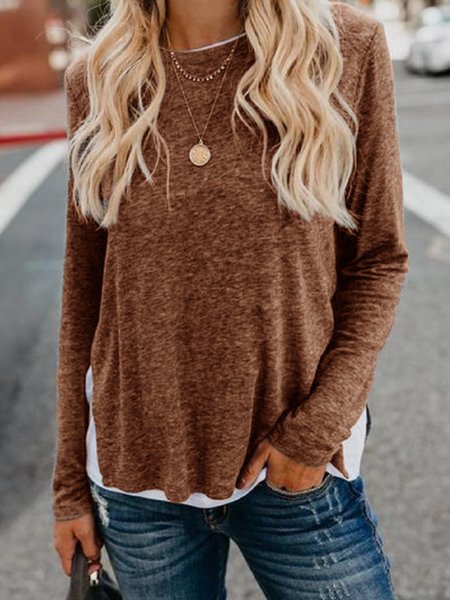 

Long Sleeve Solid Cotton-Blend Shirts, Brown, Hoodies&Sweatshirts
