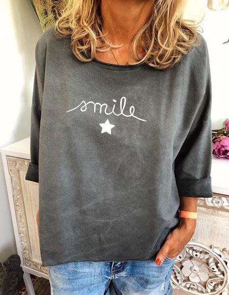 

Vintage Maniche Lunghe Misto Cotone Top, Nero - grigio, T-Shirts